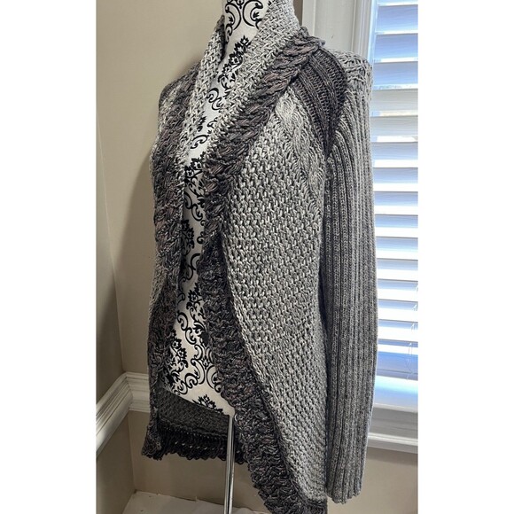 Cabi Gray Open Front Round Hem Open Knit Cardigan Sweater Med Y2K Grunge Boho - Picture 5 of 15